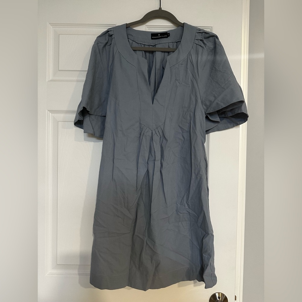 Pomander Place Dusty Blue Short Flutter Sleeve Mini Dress